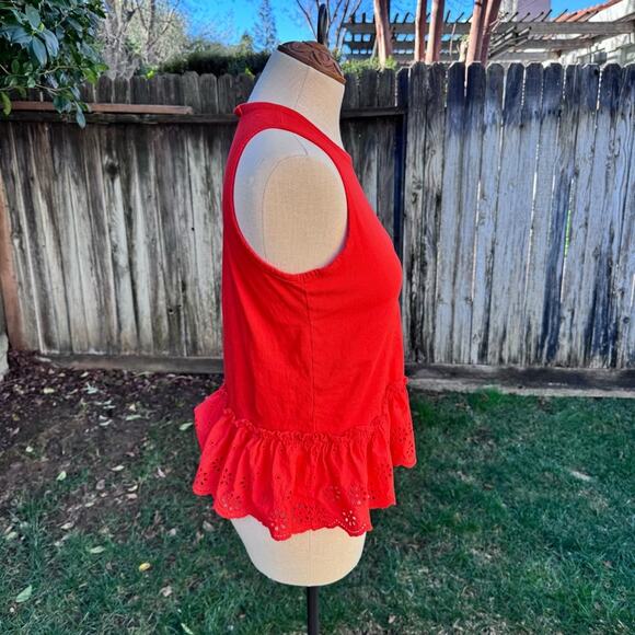 J Crew Eyelet Hem Tank Top In Red Orange Women's Size XS - Picture 4 of 7